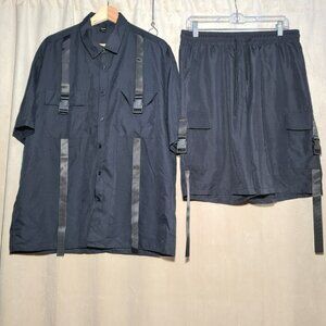 Set of Shirt and shorts Men's black Buckle Strapped Bondage Size L